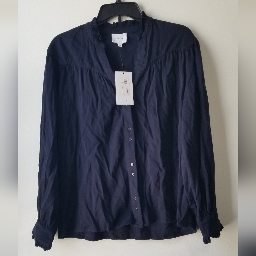 Sundays Andrea Long Sleeve Twill Top In Navy Size XS - Picture 13 of 13